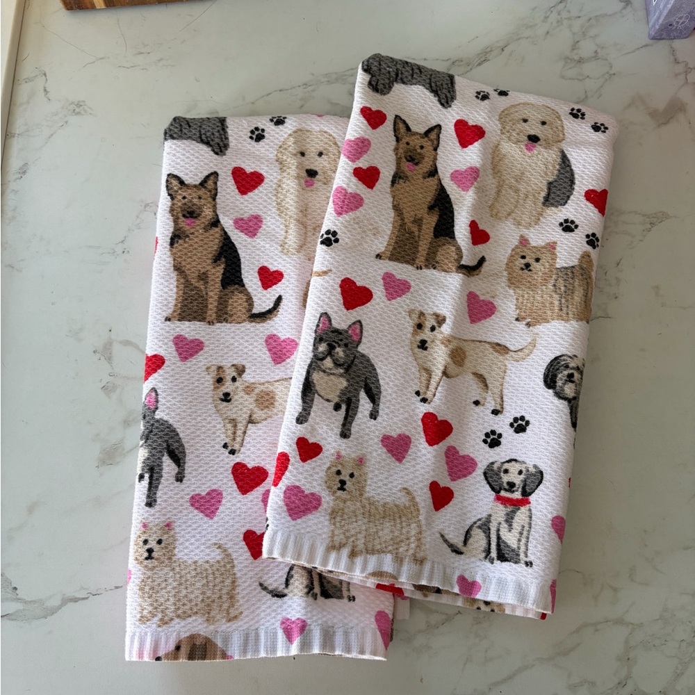 Charming Dog Print Kitchen Towels - White and Multicolor
